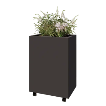 Jardinieră din oțel - Dreptunghiular - 60 x 40 x 80 cm - RAL7016 mat (gri antracit) - Cu placă de bază - Cu roți