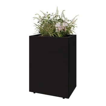 Jardinieră din oțel - Dreptunghiular - 60 x 40 x 80 cm - RAL9005 mat (negru) - Cu placă de bază - Cu picioare