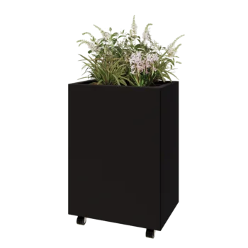 Jardinieră din oțel - Dreptunghiular - 60 x 40 x 80 cm - RAL9005 mat (negru) - Cu placă de bază - Cu roți