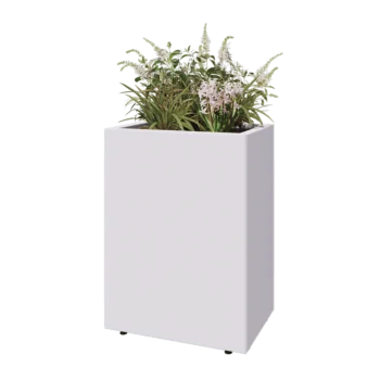 Jardinieră din oțel - Dreptunghiular - 60 x 40 x 80 cm - RAL9010 mat (alb) - Cu placă de bază - Cu picioare