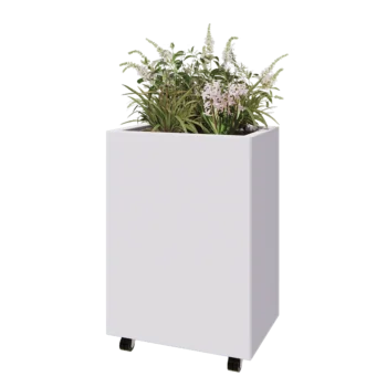 Jardinieră din oțel - Dreptunghiular - 60 x 40 x 80 cm - RAL9010 mat (alb) - Cu placă de bază - Cu roți