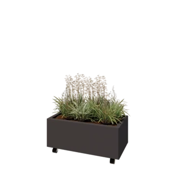 Jardinieră din oțel - Dreptunghiular - 80 x 40 x 30 cm - RAL7016 mat (gri antracit) - Cu placă de bază - Cu roți