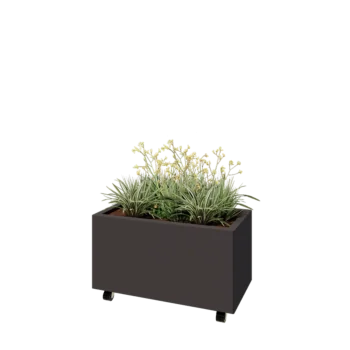 Jardinieră din oțel - Dreptunghiular - 80 x 40 x 40 cm - Altă culoare RAL - Cu placă de bază - Cu roți