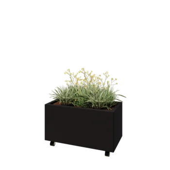 Jardinieră din oțel - Dreptunghiular - 80 x 40 x 40 cm - RAL9005 mat (negru) - Cu placă de bază - Cu roți