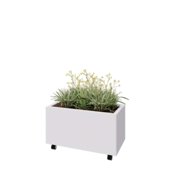 Jardinieră din oțel - Dreptunghiular - 80 x 40 x 40 cm - RAL9010 mat (alb) - Cu placă de bază - Cu roți