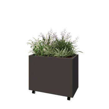 Jardinieră din oțel - Dreptunghiular - 80 x 40 x 60 cm - RAL7016 mat (gri antracit) - Cu placă de bază - Cu roți