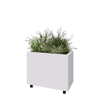 Jardinieră din oțel - Dreptunghiular - 80 x 40 x 60 cm - RAL9010 mat (alb) - Cu placă de bază - Cu roți