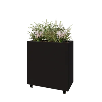 Jardinieră din oțel - Dreptunghiular - 80 x 40 x 80 cm - RAL9005 mat (negru) - Cu placă de bază - Cu roți