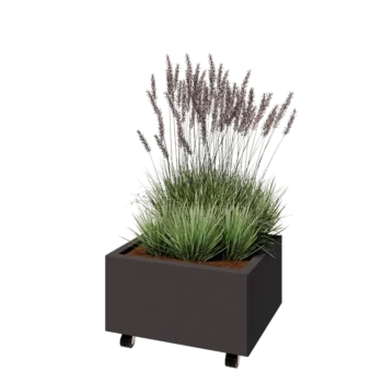 Jardinieră din oțel - Dreptunghiular - 60 x 50 x 30 cm - Altă culoare RAL - Cu placă de bază - Cu roți