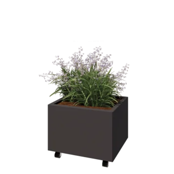 Jardinieră din oțel - Dreptunghiular - 60 x 50 x 40 cm - Altă culoare RAL - Cu placă de bază - Cu roți