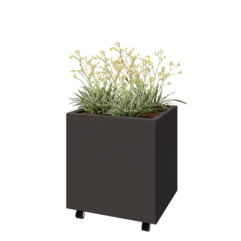 Jardinieră din oțel - Dreptunghiular - 60 x 50 x 60 cm - RAL7016 mat (gri antracit) - Cu placă de bază - Cu roți