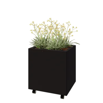 Jardinieră din oțel - Dreptunghiular - 60 x 50 x 60 cm - RAL9005 mat (negru) - Cu placă de bază - Cu roți