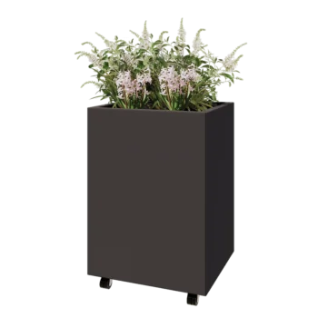 Jardinieră din oțel - Dreptunghiular - 60 x 50 x 80 cm - RAL7016 mat (gri antracit) - Cu placă de bază - Cu roți