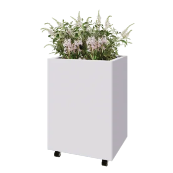 Jardinieră din oțel - Dreptunghiular - 60 x 50 x 80 cm - RAL9010 mat (alb) - Cu placă de bază - Cu roți