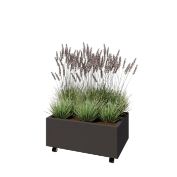 Jardinieră din oțel - Dreptunghiular - 80 x 50 x 30 cm - Altă culoare RAL - Cu placă de bază - Cu roți