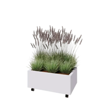 Jardinieră din oțel - Dreptunghiular - 80 x 50 x 30 cm - RAL9010 mat (alb) - Cu placă de bază - Cu roți