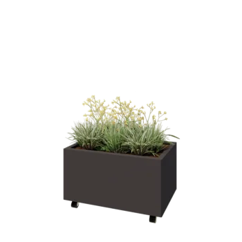 Jardinieră din oțel - Dreptunghiular - 80 x 50 x 40 cm - Altă culoare RAL - Cu placă de bază - Cu roți