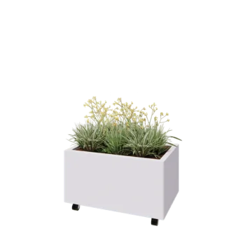 Jardinieră din oțel - Dreptunghiular - 80 x 50 x 40 cm - RAL9010 mat (alb) - Cu placă de bază - Cu roți