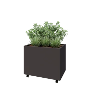 Jardinieră din oțel - Dreptunghiular - 80 x 50 x 60 cm - RAL7016 mat (gri antracit) - Cu placă de bază - Cu roți