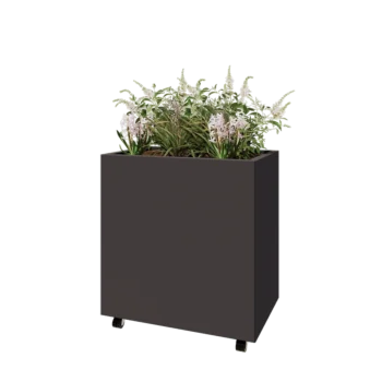 Jardinieră din oțel - Dreptunghiular - 80 x 50 x 80 cm - Altă culoare RAL - Cu placă de bază - Cu roți