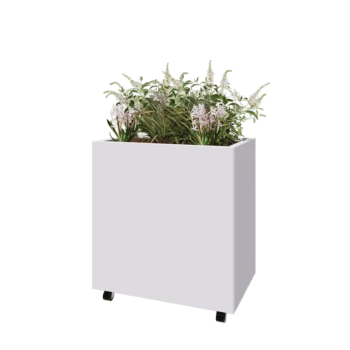 Jardinieră din oțel - Dreptunghiular - 80 x 50 x 80 cm - RAL9010 mat (alb) - Cu placă de bază - Cu roți