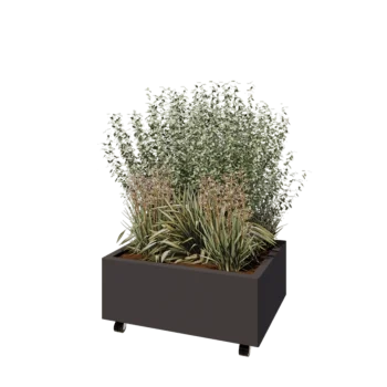 Jardinieră din oțel - Dreptunghiular - 80 x 60 x 30 cm - Altă culoare RAL - Cu placă de bază - Cu roți