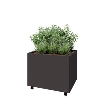 Jardinieră din oțel - Dreptunghiular - 80 x 60 x 60 cm - RAL7016 mat (gri antracit) - Cu placă de bază - Cu roți