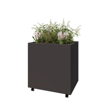 Jardinieră din oțel - Dreptunghiular - 80 x 60 x 80 cm - RAL7016 mat (gri antracit) - Cu placă de bază - Cu roți