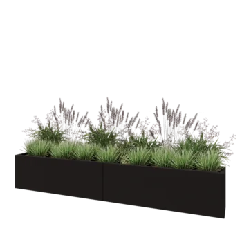 Jardinieră XXL din oțel - Dreptunghiular - 240 x 30 x 40 cm - RAL9005 mat (negru) - Cu placă de bază