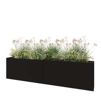 Jardinieră XXL din oțel - Dreptunghiular - 240 x 30 x 60 cm - RAL9005 mat (negru) - Cu placă de bază
