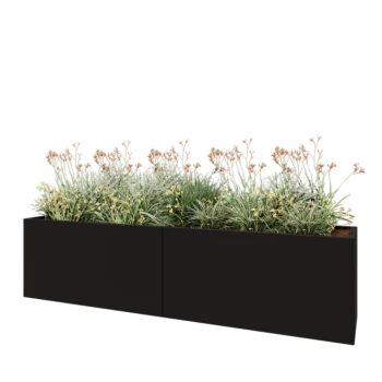 Jardinieră XXL din oțel - Dreptunghiular - 240 x 50 x 60 cm - RAL9005 mat (negru) - Cu placă de bază