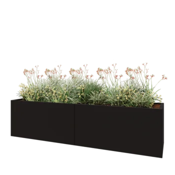 Jardinieră XXL din oțel - Dreptunghiular - 240 x 60 x 60 cm - RAL9005 mat (negru) - Cu placă de bază
