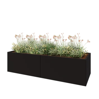 Jardinieră XXL din oțel - Dreptunghiular - 240 x 80 x 60 cm - RAL9005 mat (negru) - Cu placă de bază