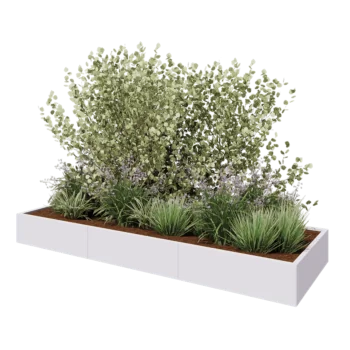 Jardinieră XXL din oțel - Dreptunghiular - 300 x 100 x 30 cm - RAL9010 mat (alb) - Cu placă de bază