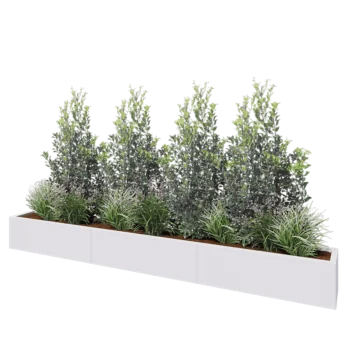 Jardinieră XXL din oțel - Dreptunghiular - 300 x 30 x 30 cm - RAL9010 mat (alb) - Cu placă de bază