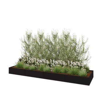 Jardinieră XXL din oțel - Dreptunghiular - 400 x 100 x 30 cm - RAL9005 mat (negru) - Fără placă de bază