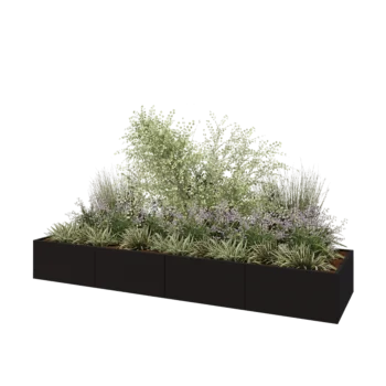 Jardinieră XXL din oțel - Dreptunghiular - 400 x 100 x 50 cm - RAL9005 mat (negru) - Fără placă de bază