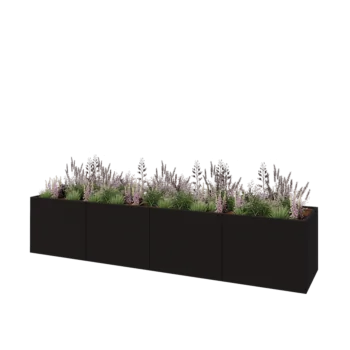 Jardinieră XXL din oțel - Dreptunghiular - 400 x 80 x 80 cm - RAL9005 mat (negru) - Fără placă de bază