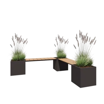 Jardinieră din oțel - Pătrat - Configurație pe colț - 221,2 x 221,2 x 50 cm - RAL7016 mat (gri antracit) - Fără placă de bază - Cu băncuță