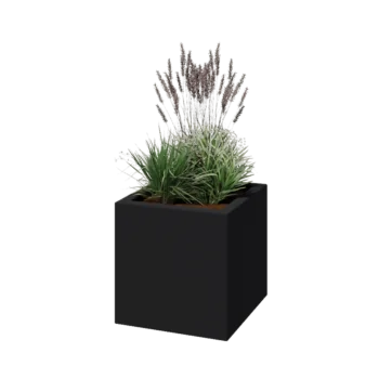Jardinieră din fibră de sticlă - Pătrat - 50 x 50 x 50 cm - RAL7021 mat (gri negru) - Cu fund