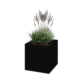 Jardinieră din fibră de sticlă - Pătrat - 50 x 50 x 50 cm - RAL9005 mat (negru) - Cu fund