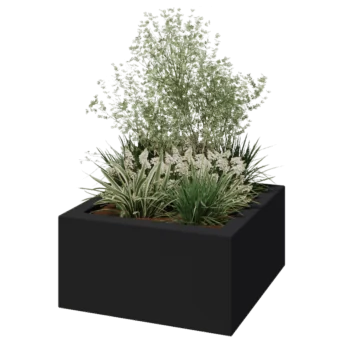 Jardinieră din fibră de sticlă - Pătrat - 80 x 80 x 40 cm - RAL7021 mat (gri negru) - Cu fund