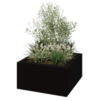 Jardinieră din fibră de sticlă - Pătrat - 80 x 80 x 40 cm - RAL9005 mat (negru) - Cu fund