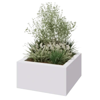Jardinieră din fibră de sticlă - Pătrat - 80 x 80 x 40 cm - RAL9010 mat (alb) - Cu fund