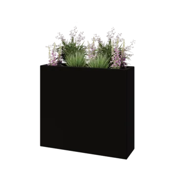 Jardinieră din fibră de sticlă - Dreptunghi - 90 x 25 x 80 cm - RAL9005 mat (negru) - Cu fund