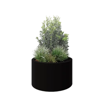 Jardinieră din fibră de sticlă - Rotund - Ø 100 x 60 cm - RAL9005 mat (negru) - Cu fund