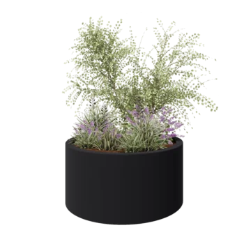 Jardinieră din fibră de sticlă - Rotund - Ø 120 x 60 cm - RAL7021 mat (gri negru) - Cu fund