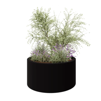 Jardinieră din fibră de sticlă - Rotund - Ø 120 x 60 cm - RAL9005 mat (negru) - Cu fund