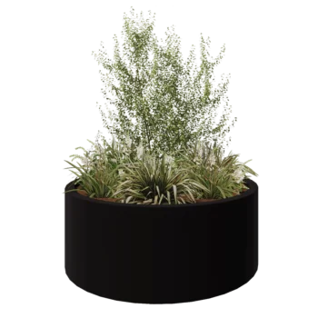 Jardinieră din fibră de sticlă - Rotund - Ø 150 x 60 cm - RAL9005 mat (negru) - Cu fund